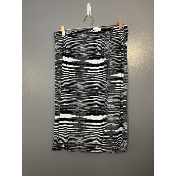 Jaclyn Smith Skirt Womens Medium Black White Knit Stretch Pencil Midi Pull On - Picture 1 of 4
